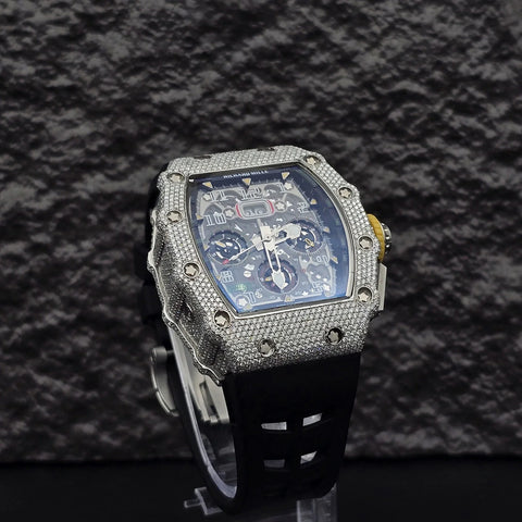 Black Rubber Belt Automatic Movement Moissanite Watch