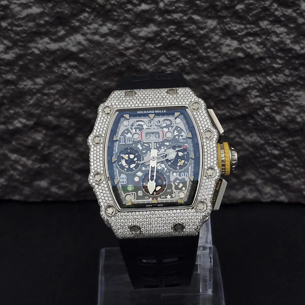 Black Rubber Belt Automatic Movement Moissanite Watch