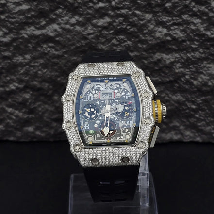 Black Rubber Belt Automatic Movement Moissanite Watch