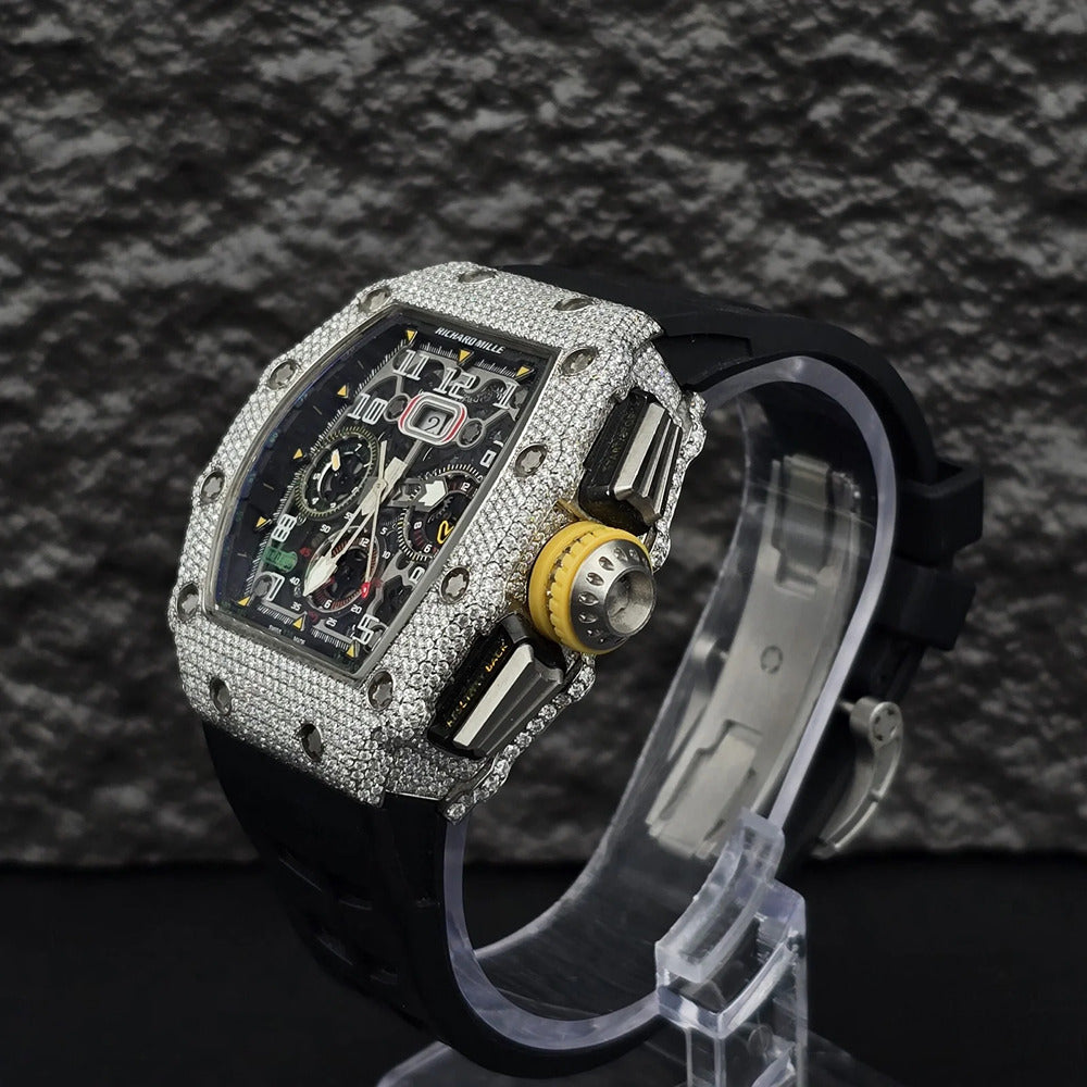 Black Rubber Belt Automatic Movement Moissanite Watch