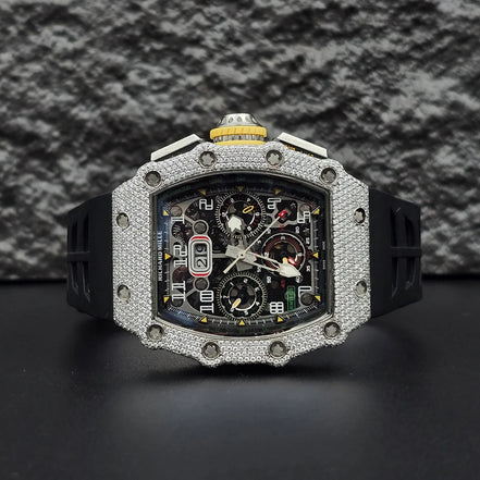 Black Rubber Belt Automatic Movement Moissanite Watch