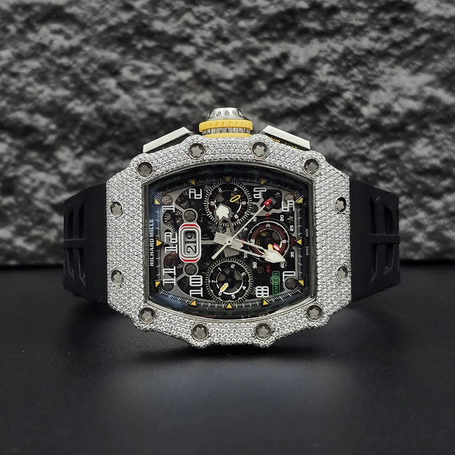 Black Rubber Belt Automatic Movement Moissanite Watch
