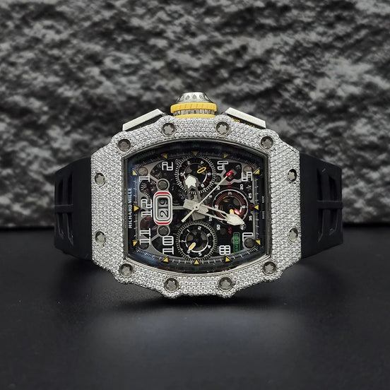 Black Rubber Belt Automatic Movement Moissanite Watch