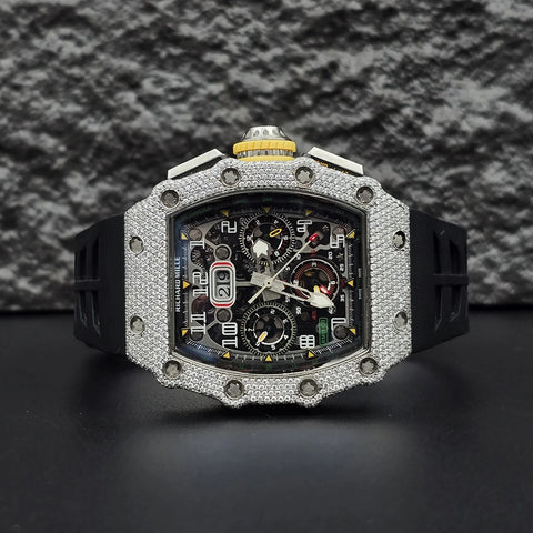 Black Rubber Belt Automatic Movement Moissanite Watch