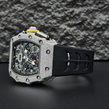 Black Rubber Belt Automatic Movement Moissanite Watch