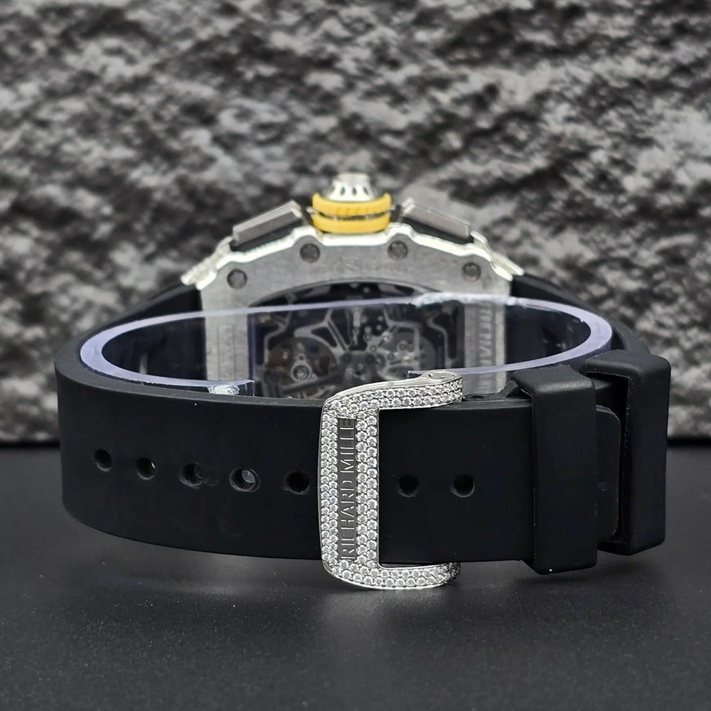 Black Rubber Belt Automatic Movement Moissanite Watch