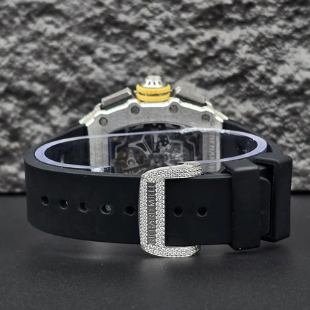 Black Rubber Belt Automatic Movement Moissanite Watch