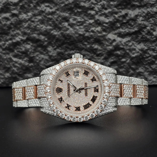 Dual Tone Moissanite Luxury Iced Out Watch Gift For Men's