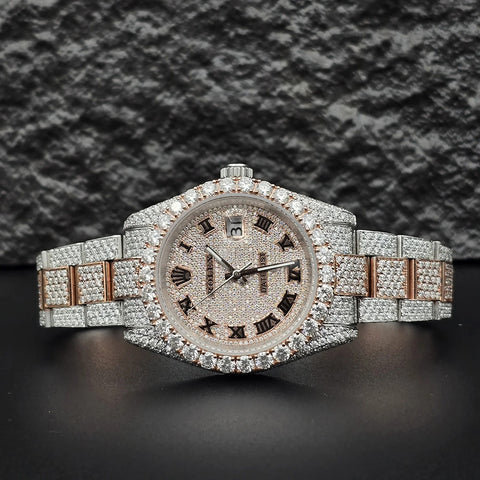 Dual Tone Moissanite Luxury Iced Out Watch Gift For Men's