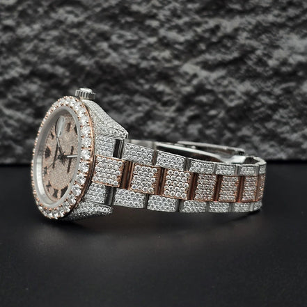 Dual Tone Moissanite Luxury Iced Out Watch Gift For Men's