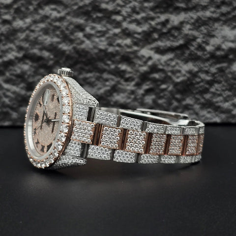 Dual Tone Moissanite Luxury Iced Out Watch Gift For Men's