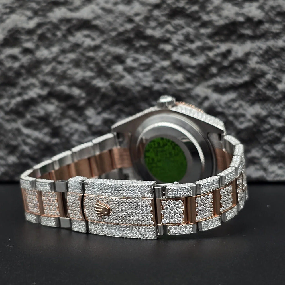 Dual Tone Moissanite Luxury Iced Out Watch Gift For Men's