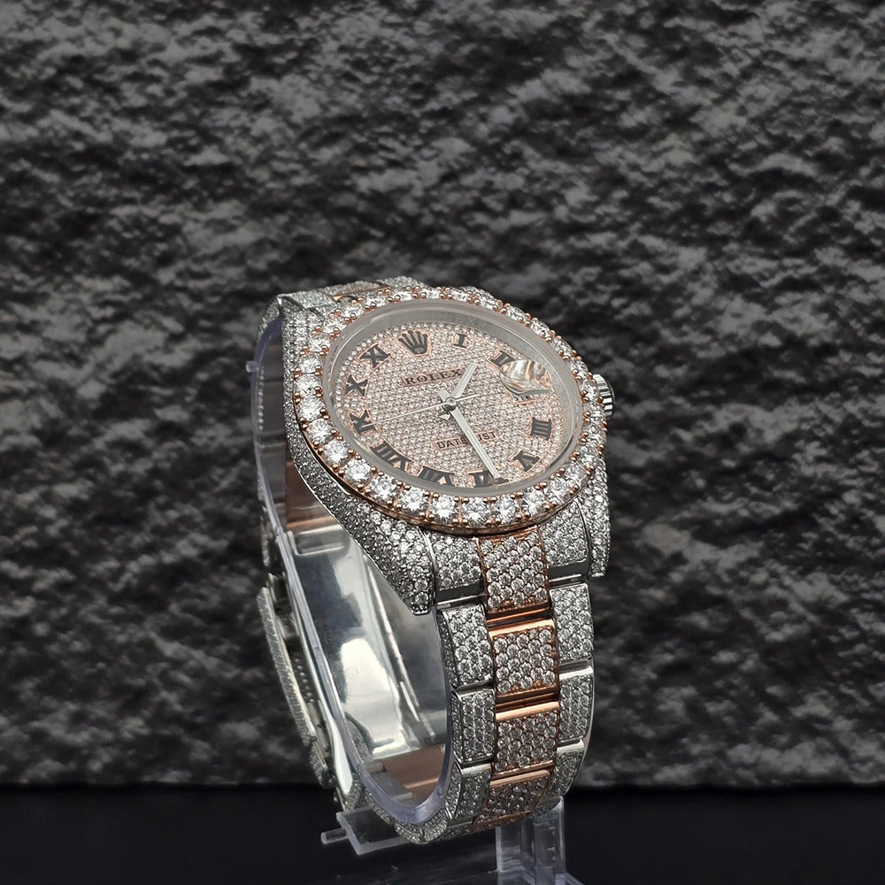 Dual Tone Moissanite Luxury Iced Out Watch Gift For Men's
