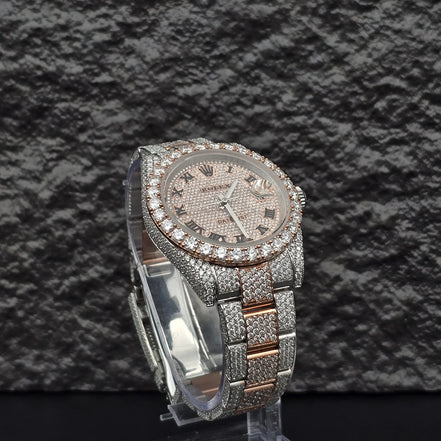 Dual Tone Moissanite Luxury Iced Out Watch Gift For Men's