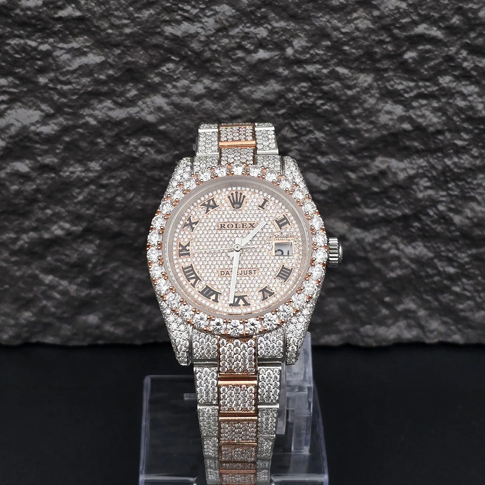 Dual Tone Moissanite Luxury Iced Out Watch Gift For Men's