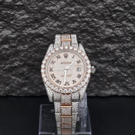 Dual Tone Moissanite Luxury Iced Out Watch Gift For Men's