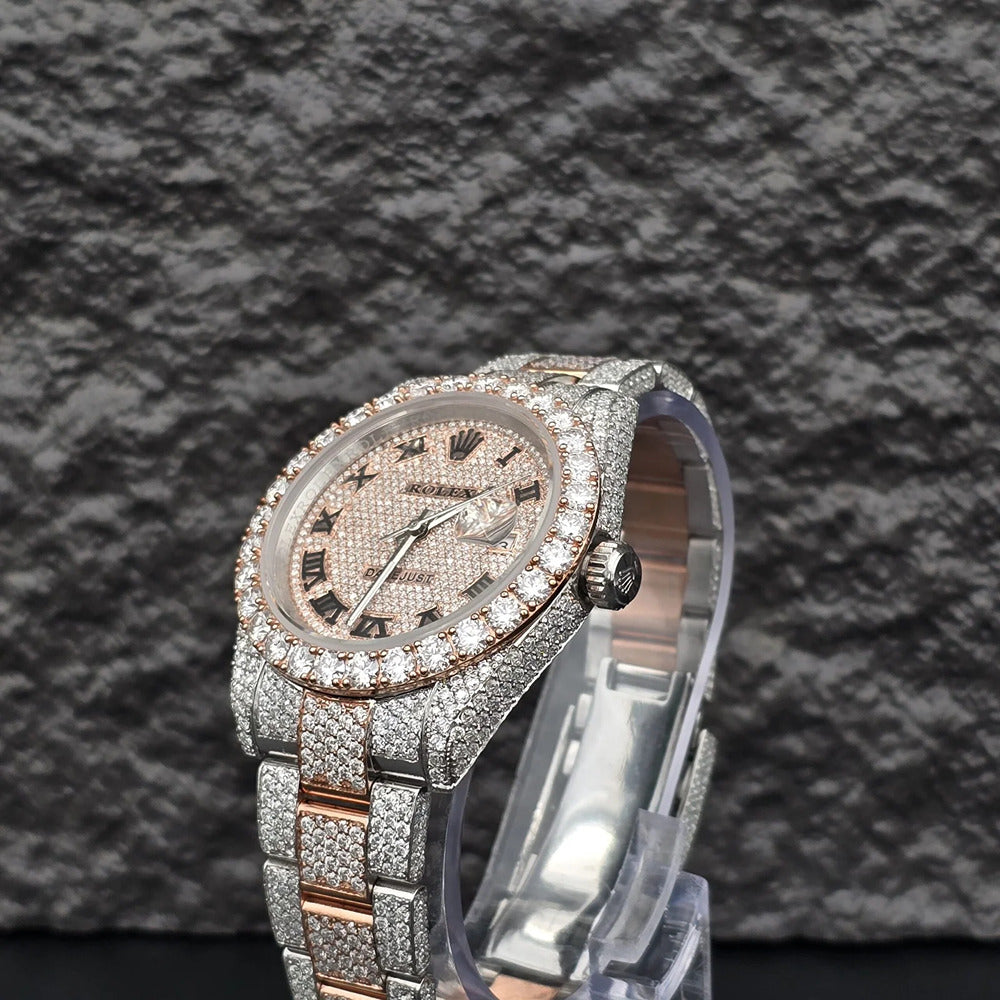 Dual Tone Moissanite Luxury Iced Out Watch Gift For Men's