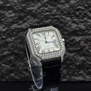 Awesome White Dial Black Leather Belt Moissanite Watch