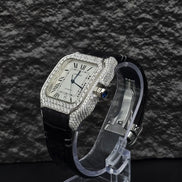 Awesome White Dial Black Leather Belt Moissanite Watch