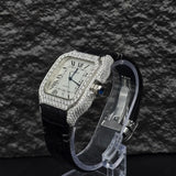 Awesome White Dial Black Leather Belt Moissanite Watch
