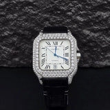 Awesome White Dial Black Leather Belt Moissanite Watch