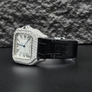 Awesome White Dial Black Leather Belt Moissanite Watch