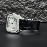 Awesome White Dial Black Leather Belt Moissanite Watch