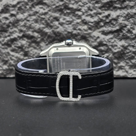 Awesome White Dial Black Leather Belt Moissanite Watch
