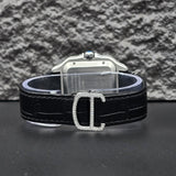 Awesome White Dial Black Leather Belt Moissanite Watch