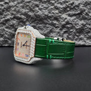 Green Leather Belt Moissanite Luxury Watch