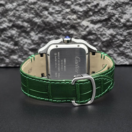 Green Leather Belt Moissanite Luxury Watch