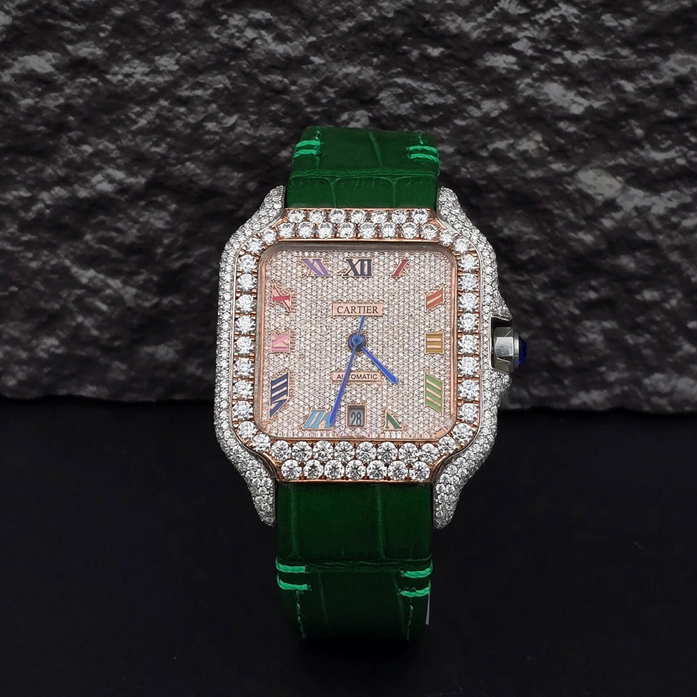 Green Leather Belt Moissanite Luxury Watch