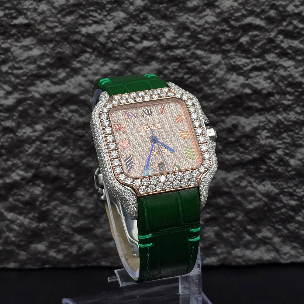 Green Leather Belt Moissanite Luxury Watch