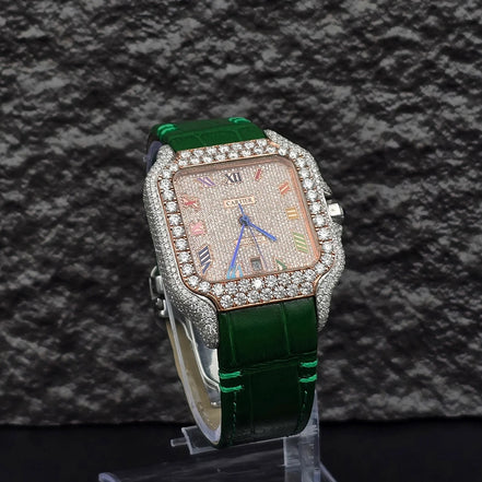 Green Leather Belt Moissanite Luxury Watch