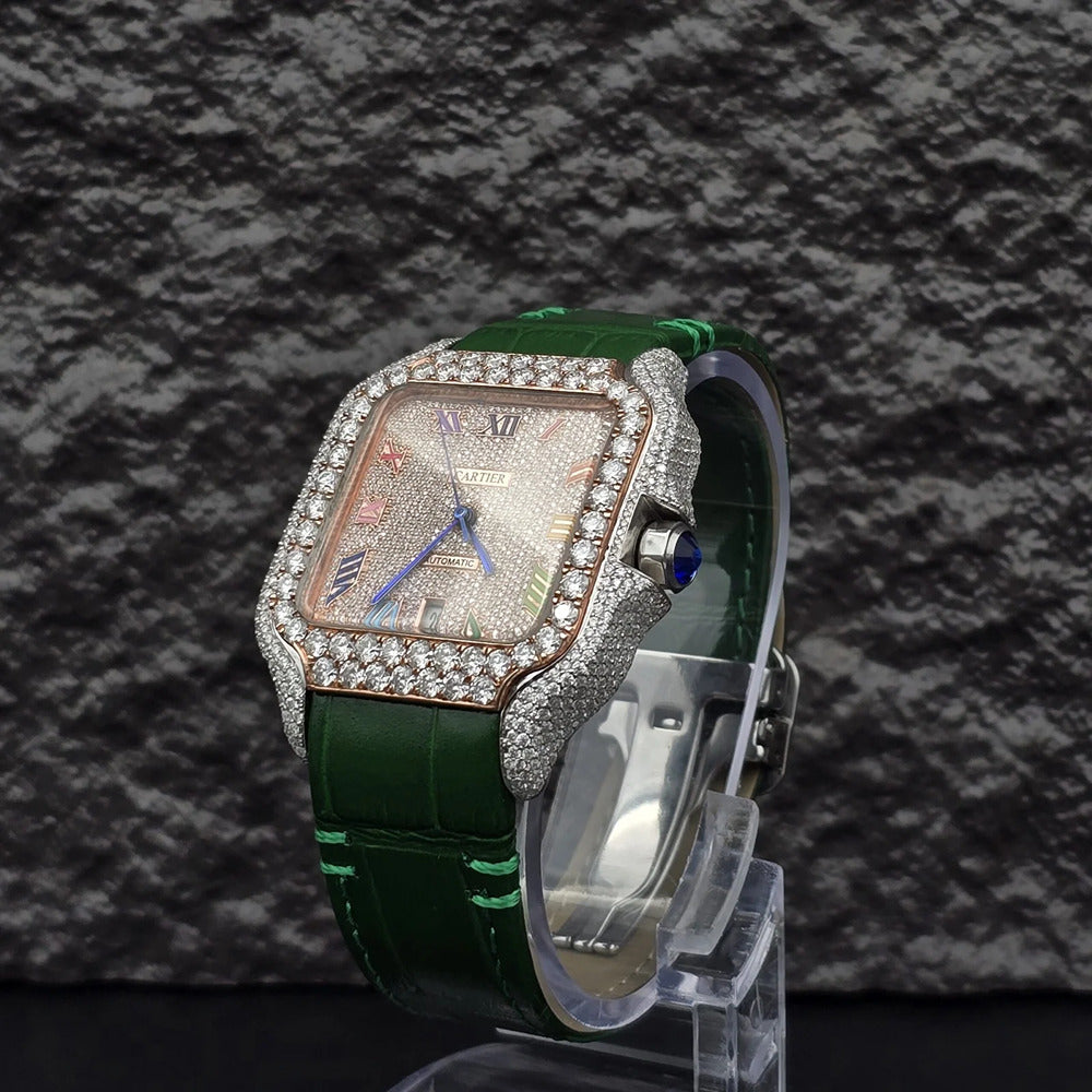 Green Leather Belt Moissanite Luxury Watch