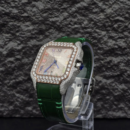 Green Leather Belt Moissanite Luxury Watch