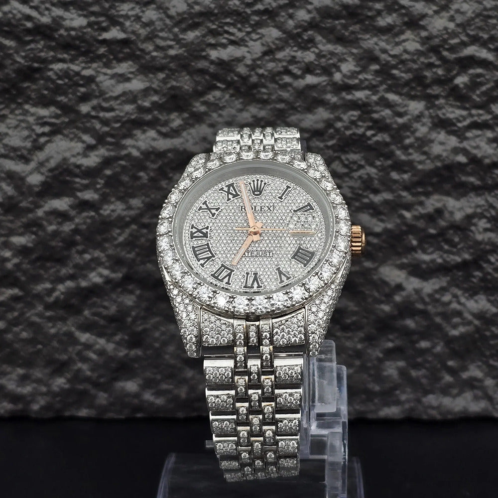Roman Numeric Elegant Automatic Moissanite Wrist Watch