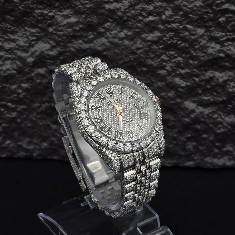 Roman Numeric Elegant Automatic Moissanite Wrist Watch