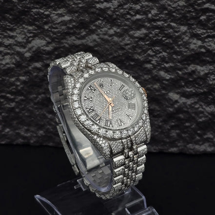 Roman Numeric Elegant Automatic Moissanite Wrist Watch