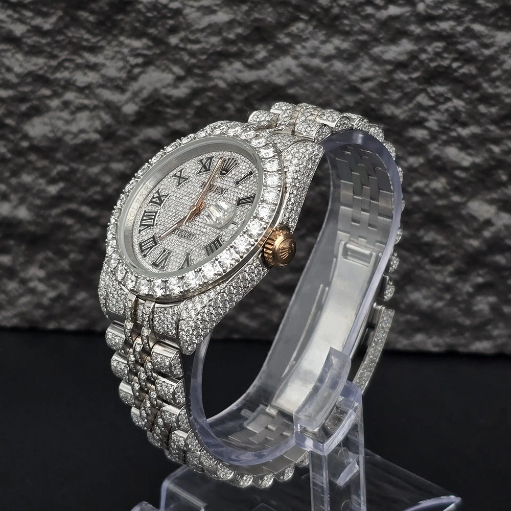 Roman Numeric Elegant Automatic Moissanite Wrist Watch