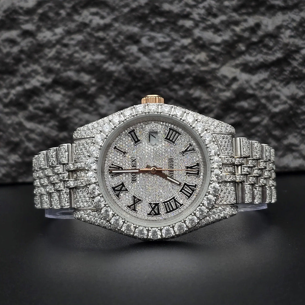 Roman Numeric Elegant Automatic Moissanite Wrist Watch