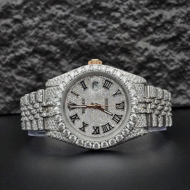 Roman Numeric Elegant Automatic Moissanite Wrist Watch