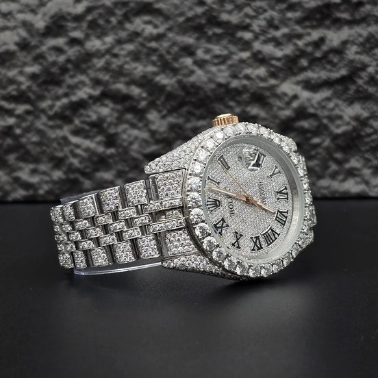Roman Numeric Elegant Automatic Moissanite Wrist Watch