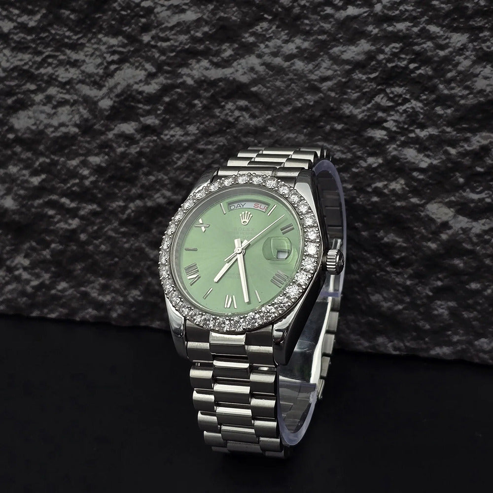 Green Color Moissanite Diamond Classic Watch