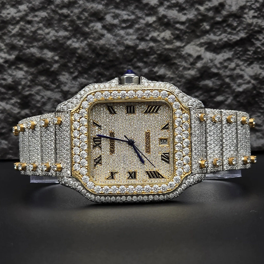 Dashing Two Color Completely Moissanite Diamond Watch