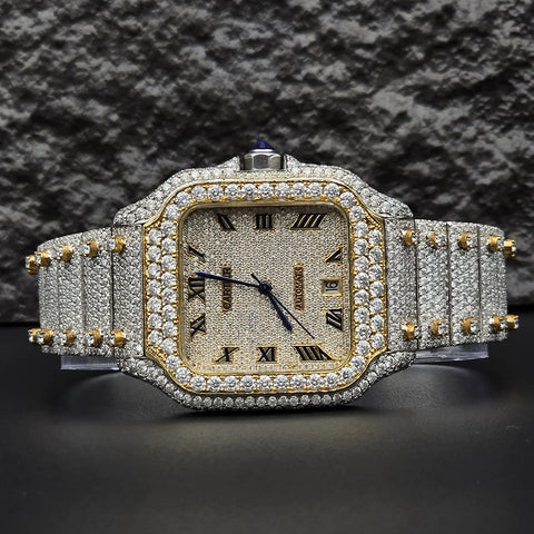 Dashing Two Color Completely Moissanite Diamond Watch