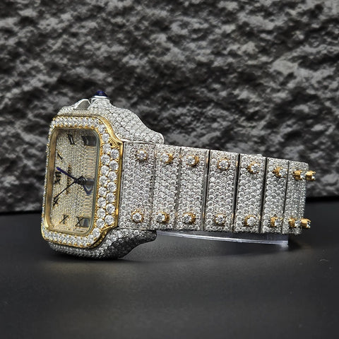 Dashing Two Color Completely Moissanite Diamond Watch