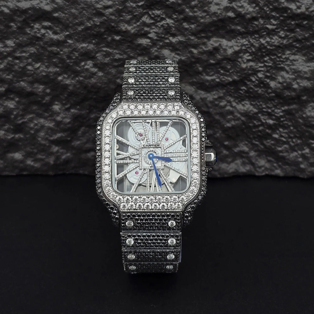 Dual Tone Skeleton Luxurious Moissanite Diamond Wrist Watch