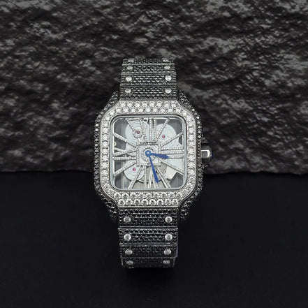 Dual Tone Skeleton Luxurious Moissanite Diamond Wrist Watch