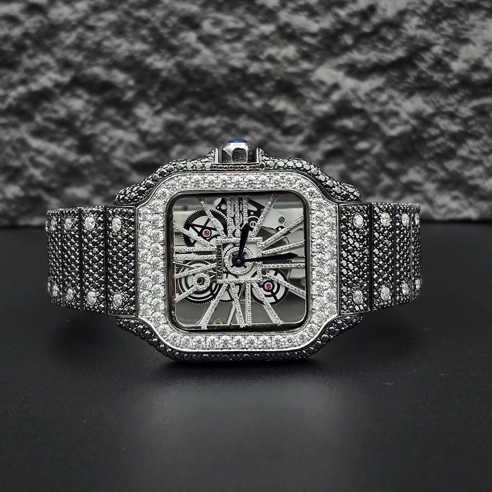 Dual Tone Skeleton Luxurious Moissanite Diamond Wrist Watch
